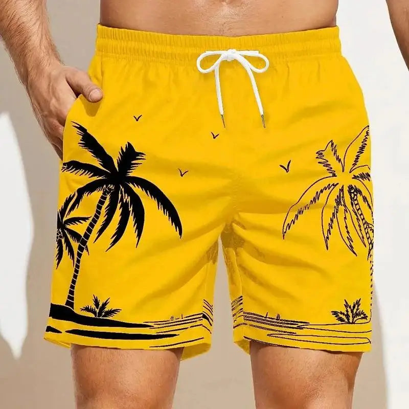 Palm Tree & stripe Design Summer Men's Shorts Quick Drying Hawaii Holiday Sports Swimming Trunks Fashion 3D Coconut Tree Printed Loose Sports Shorts 6XL