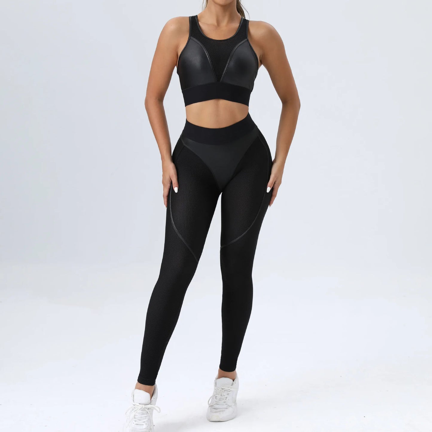Bright Solid Colour Options Gym Set Women Mesh Suit for Fitness Sportswear 2024 Tracksuit Yoga Clothes Transparent 2 Piece Sets Women Outfit Black Pink