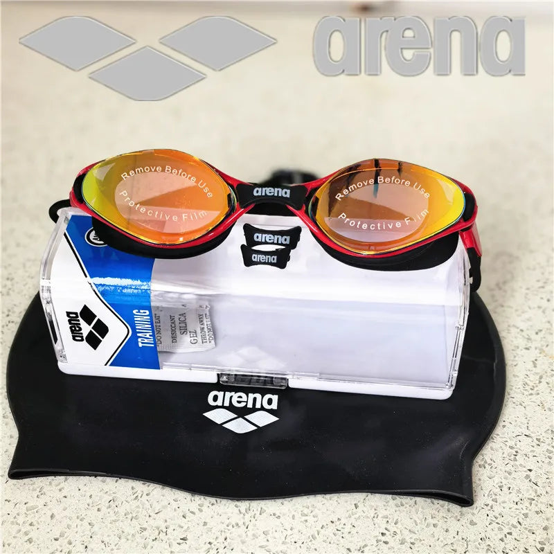 ARENA professional waterproof and anti fog high-definition adult swimming goggles silicone swim cap