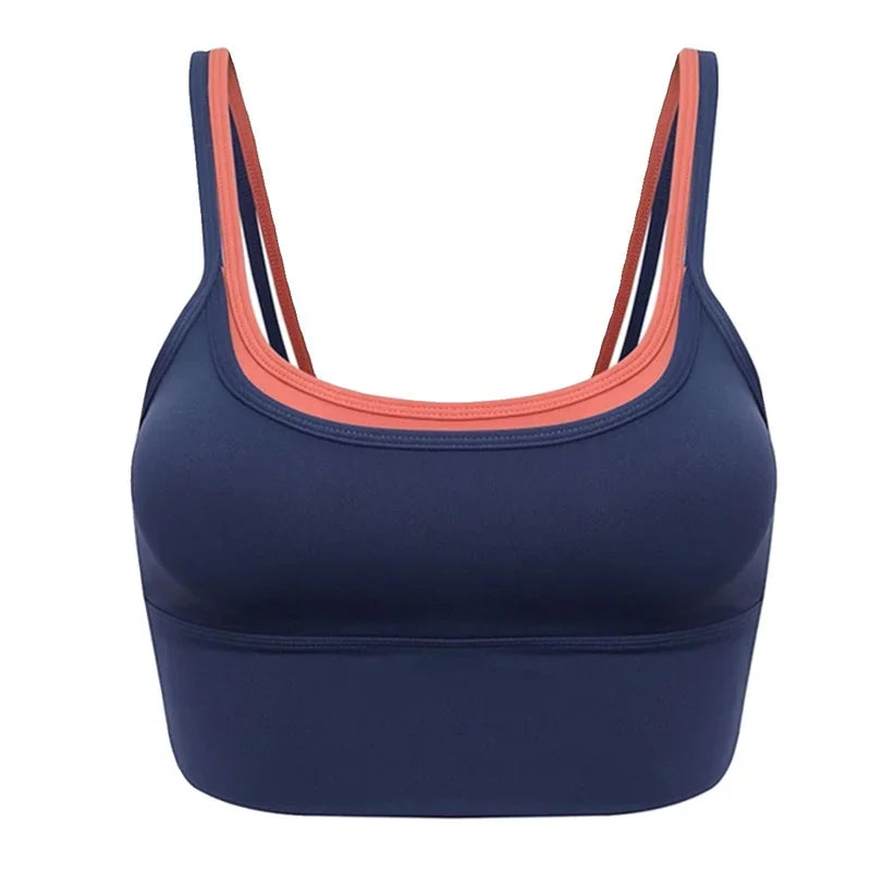PofyBofy Womens Scoop Neck Longline Sports Bra - U Back Adjustable Straps Workout Crop Tank Top 2 in 1 Longline Workout Yoga Bra