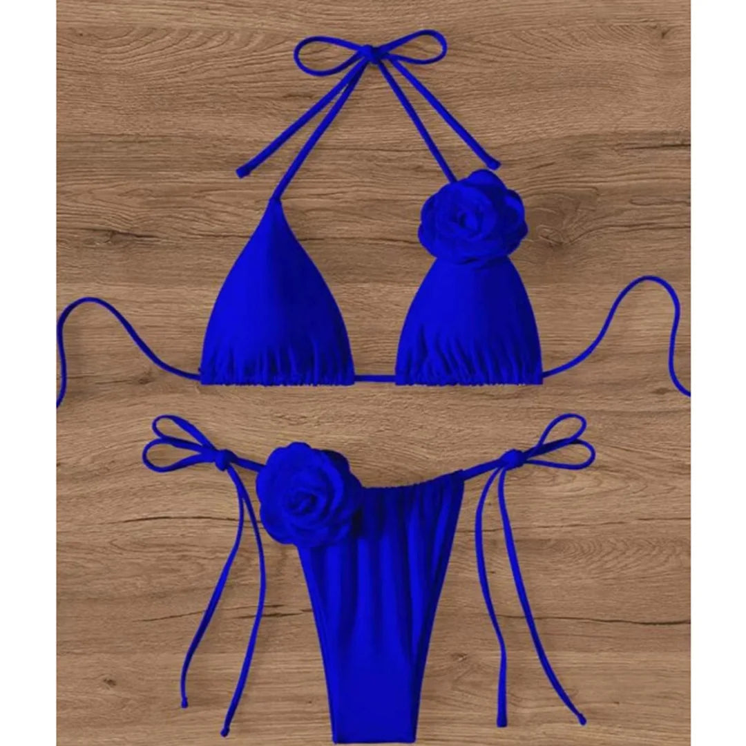 S - XL 3D Flowers Halter Strappy Bikini Women Swimwear Female Swimsuit Two-pieces Bikini set Bather Bathing Suit Swim