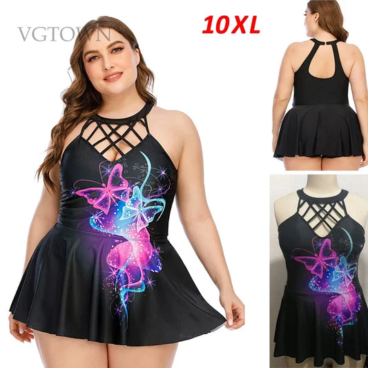 Large Size XL-10XL Women Halter Swimdress Tankini Set Plus Size Two Piece woman long skirt swimwear women Beachwear bathers