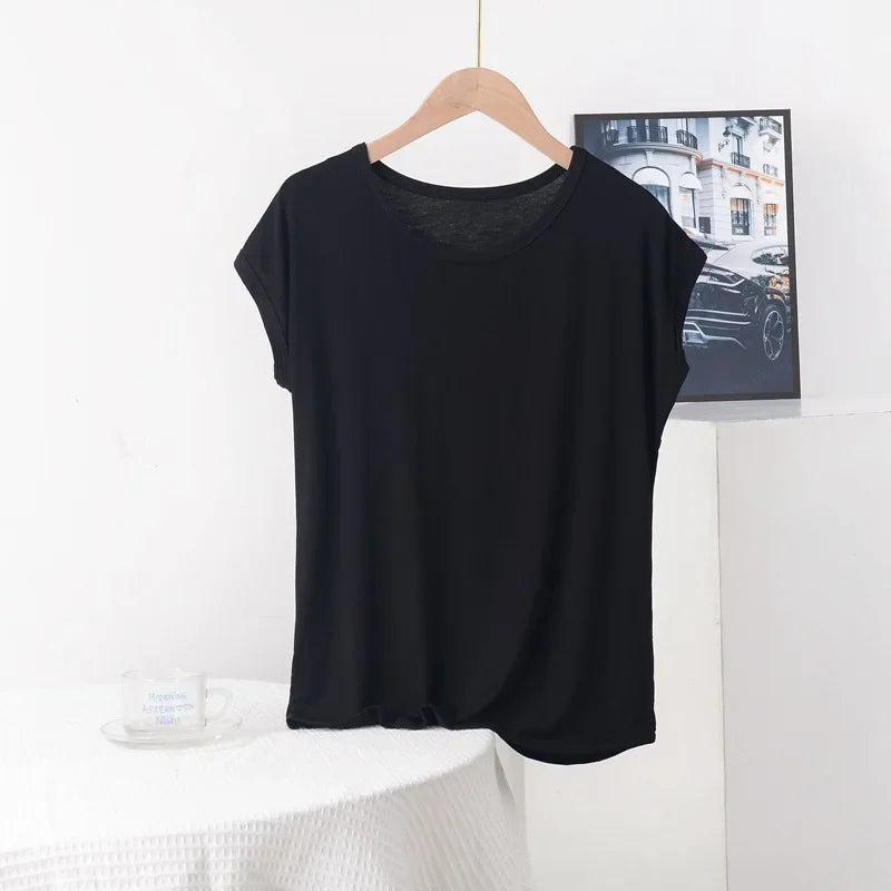 Plus size Summer women's Tshirt O-Neck Modal Loose T-shirt Solid color Simple Tee Tops XL to 8XL Bottoming Tshirts all match