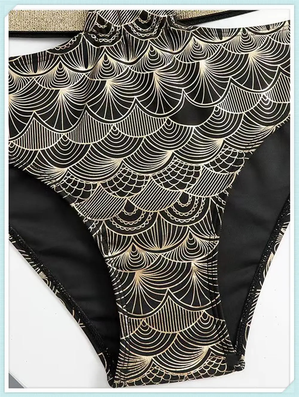 Metallic Stitch Strap Bikini Women Push Up Gold print Swimsuit Female High Waist Swimwear Bathers Bathing Suit Beachwear