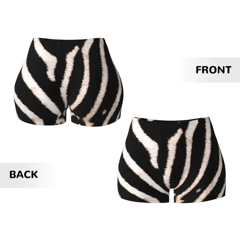 Wild Animal Designs Yoga Shorts Women Black And White Zebra Skin Stripes