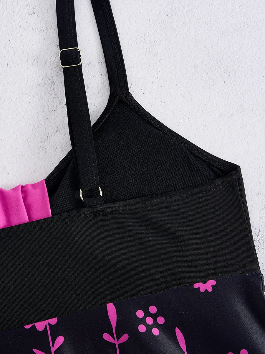 Two Pieces Swimsuit Women Printed Tankini Set Floral Swimwear Female Bathers Bathing Swimming Swim Suit Beachwear Summer