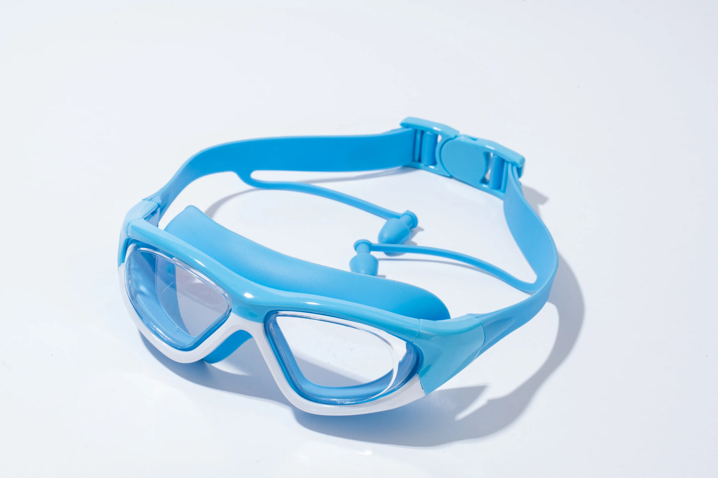 Children's High-definition Waterproof And Anti Fog Swimming Large Frame Glasses, Convenient Goggles Silicone Connected Earplugs