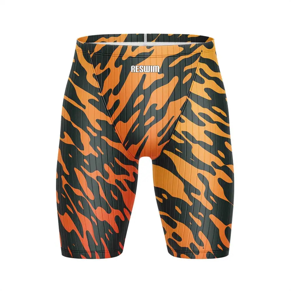 Reswim Summer Men's Print Jammer Swimsuit Swim Tight Shorts Swimming Trunks GYM Training Pants Quick Dry Swimwear Beach Surfing Jammers