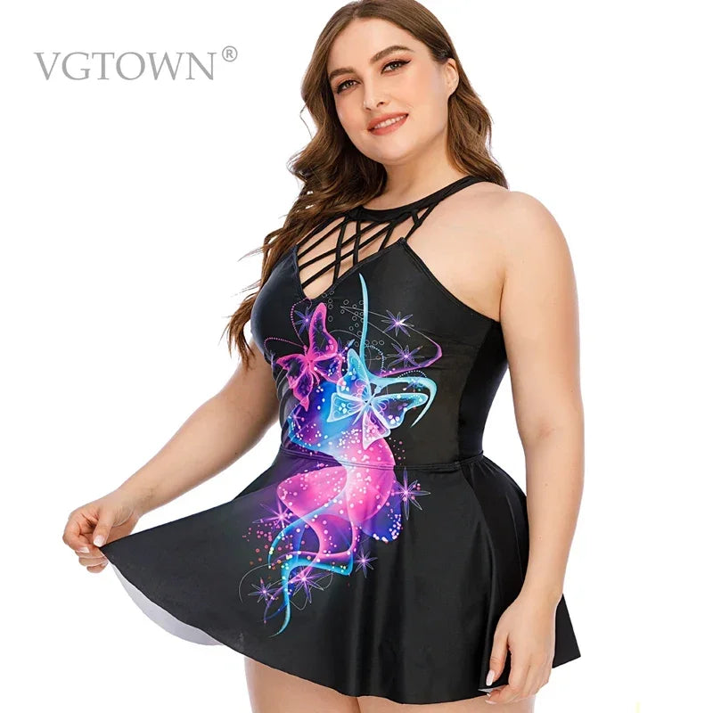 Large Size XL-10XL Women Halter Swimdress Tankini Set Plus Size Two Piece woman long skirt swimwear women Beachwear bathers