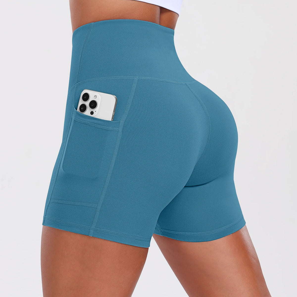Yoga Shorts with Pockets for Women Tummy Control Workout Running Shorts Stretchy Workout Tight for Gym Casual Sportswear