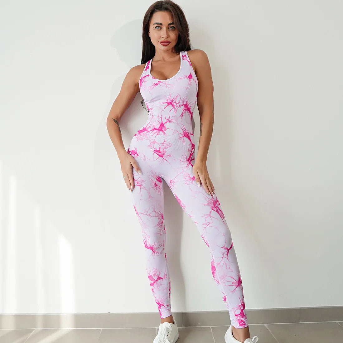 Seamless Tie-Dyed Yoga Jumpsuits Sports Fitness Hip-lifting One-Piece Beauty Back Bodysuits Gym Leggings Tracksuits for Women