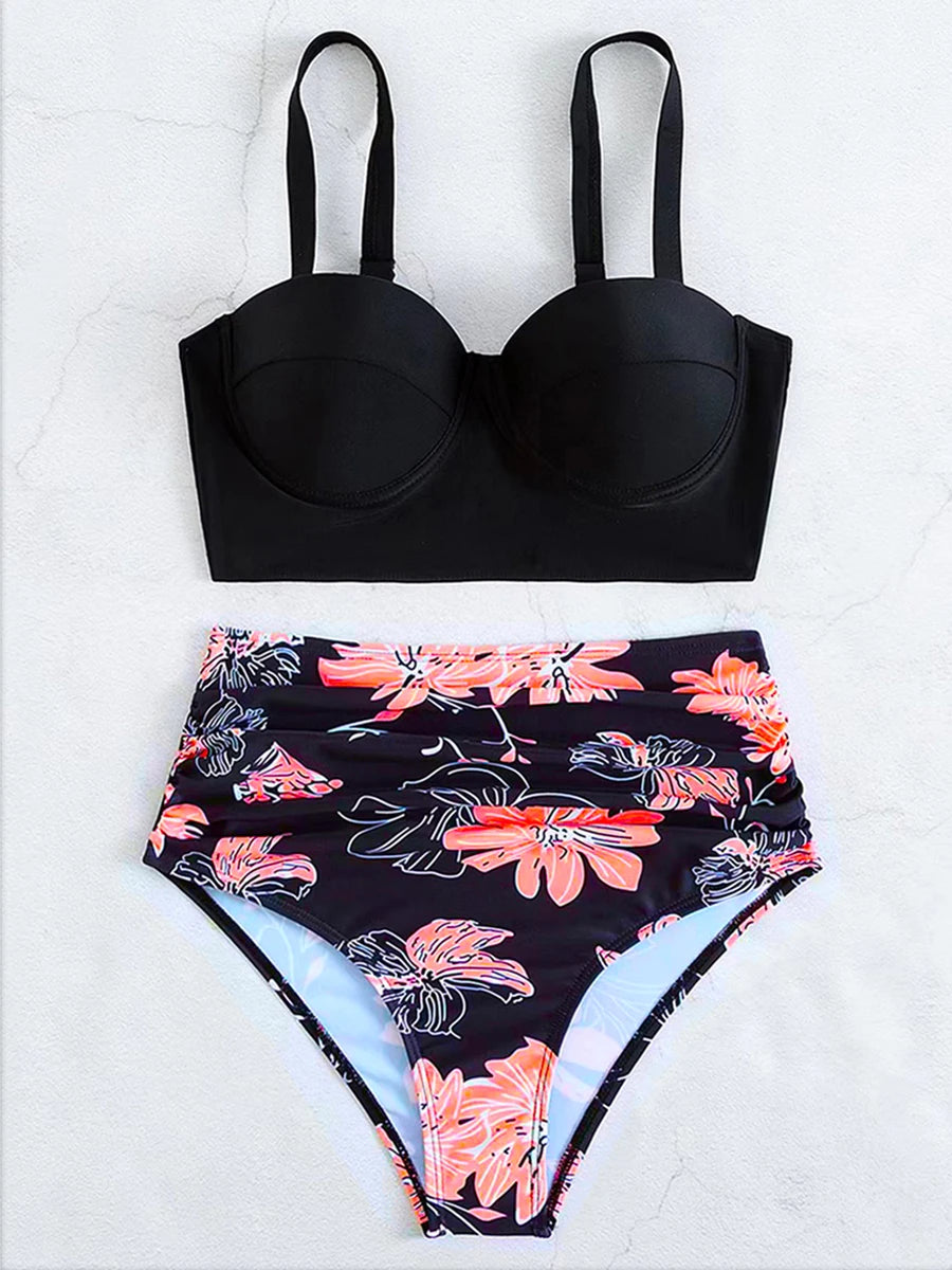 Push Up Swimsuit Women High Waist Bikini Set Butterfly Print Swimwear Female Padded Bathing Suit Swimming Beachwear Summer