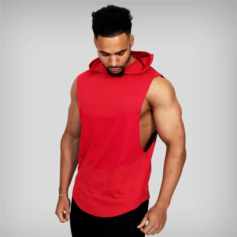 With Hat Gym T-shirt Man Sleeveless Sweatshirt Gym Clothing Men Bodybuilding Clothes Men's Singlet Fitness Vest Singlets Tops