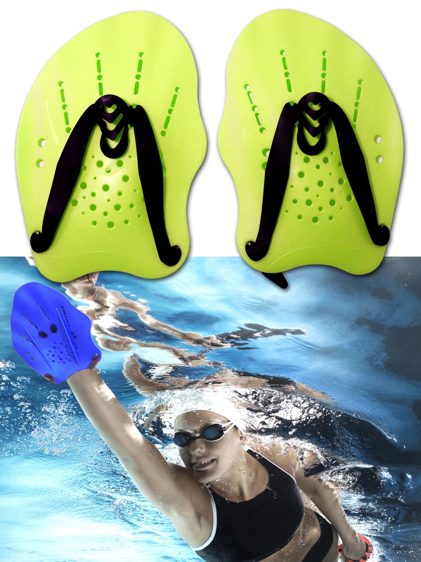 1 pair of swimming training paddles, swimming training paddles with adjustable silicone straps, snorkeling and diving gloves