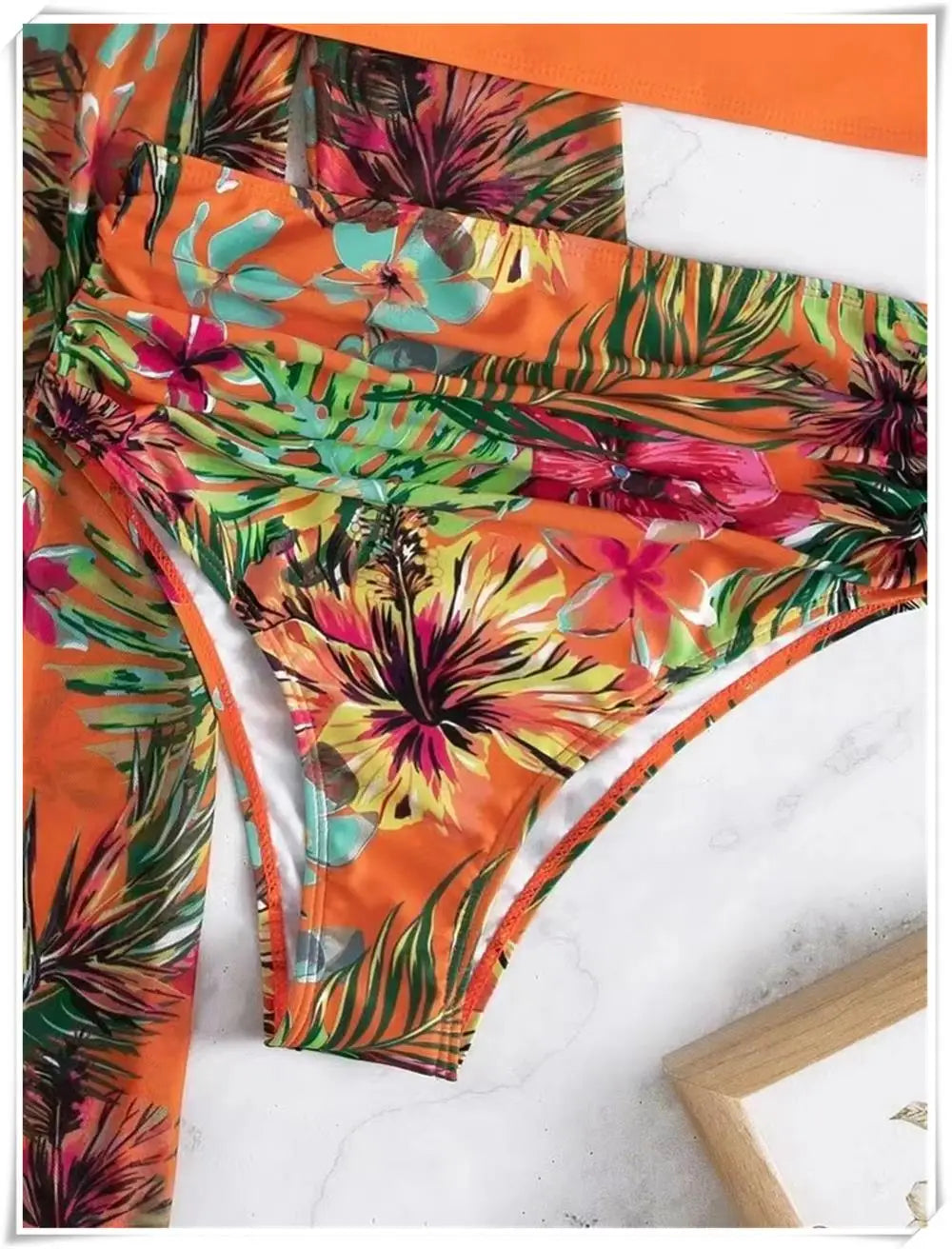 3 Piece Bikini Set Women Cover Up Swimwear Female Tropical Printed Swimsuit Push Up Beachwear Long Sleeve Bathing Suit