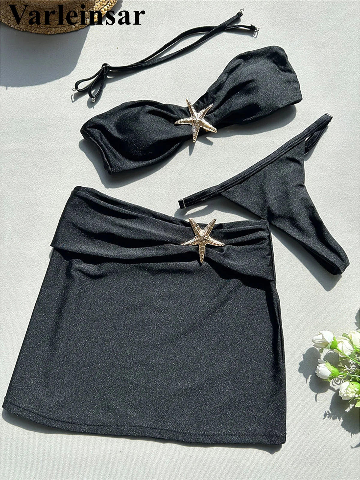 With Skirt Metal Star High Leg Cut Bikini Women Swimwear Female Swimsuit Three-pieces Bikini set Bather Bathing Suit Swim