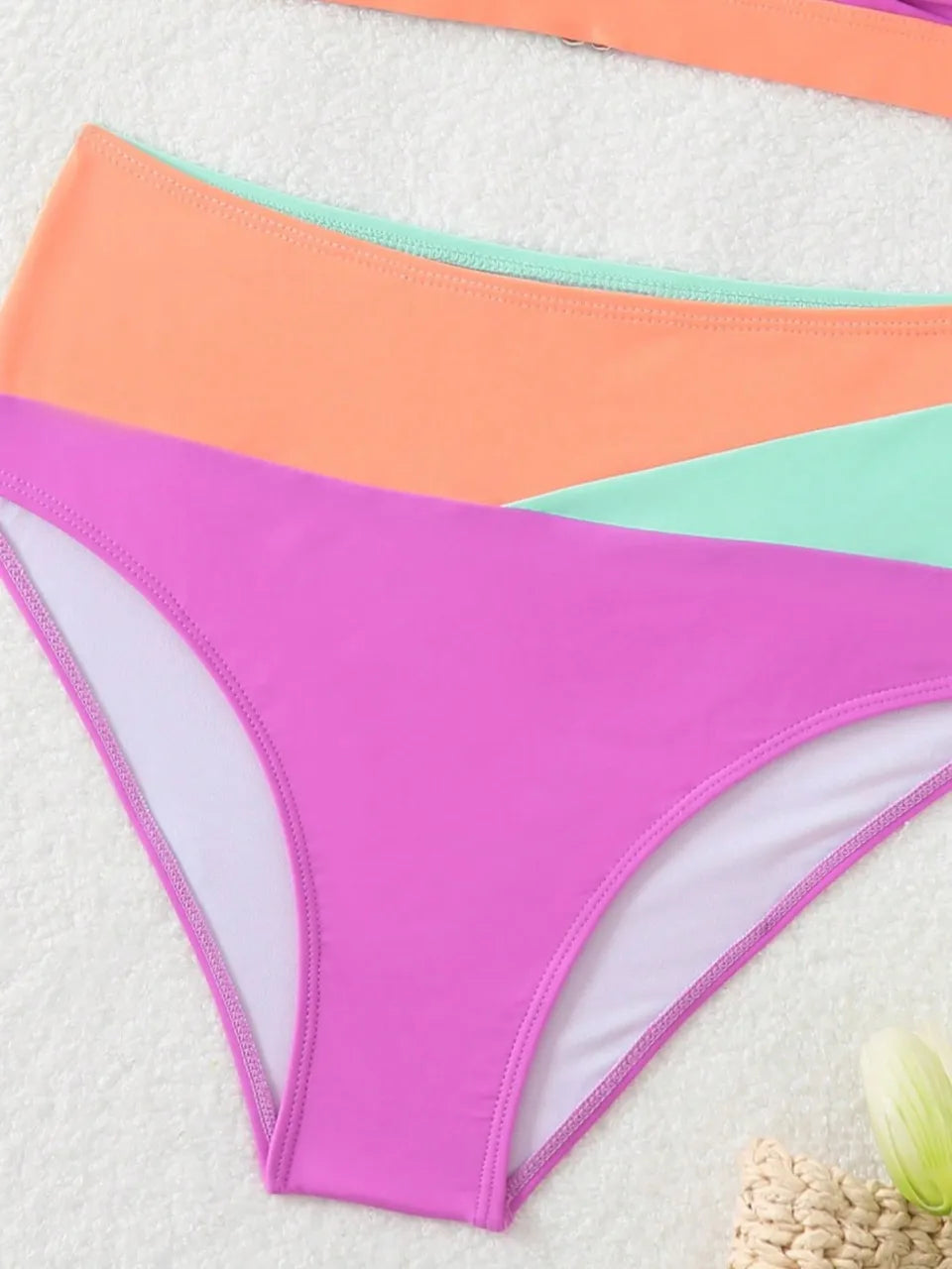 One Shoulder Color Block Bikinis Triangle Swimwear Female Hollow Swimsuit Women Bathers Bathing Swimming Suit Beachwear