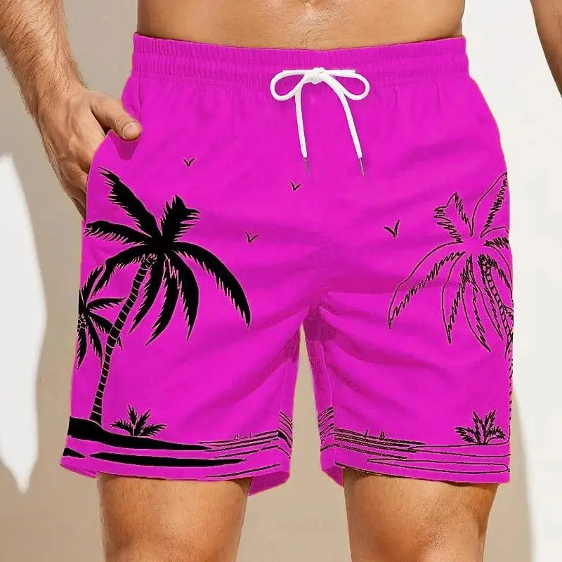 Palm Tree & stripe Design Summer Men's Shorts Quick Drying Hawaii Holiday Sports Swimming Trunks Fashion 3D Coconut Tree Printed Loose Sports Shorts 6XL