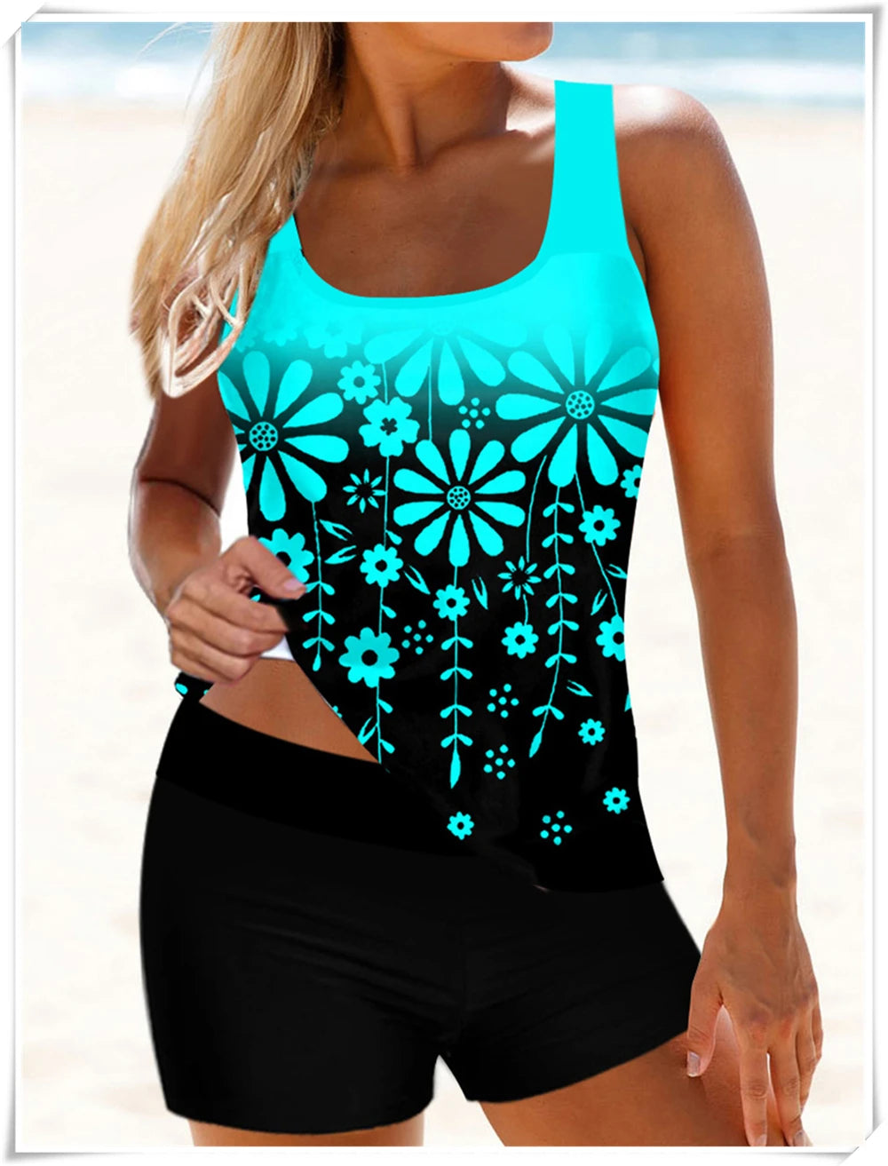 Strap Tankini Swimsuit Women Two Piece Padded Swimwear Female High Waist Bathing Suit Printed Swimming Summer Beachwear