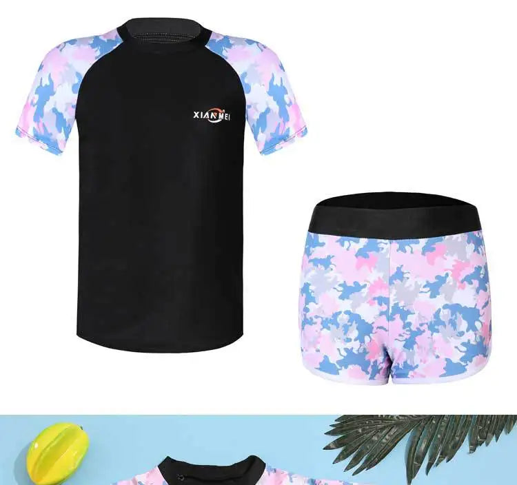 Children's Camouflage Print Swimsuit, Two Pieces Swimsuit, Sports Swimwear, Korean Version, Girls Fashion