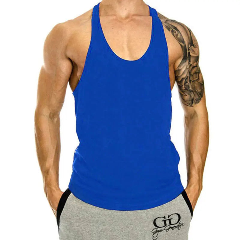 Summer 100% Cotton Bodybuilding Muscle Stringer Tank Top Men Fitness Workout Y BACK Vest