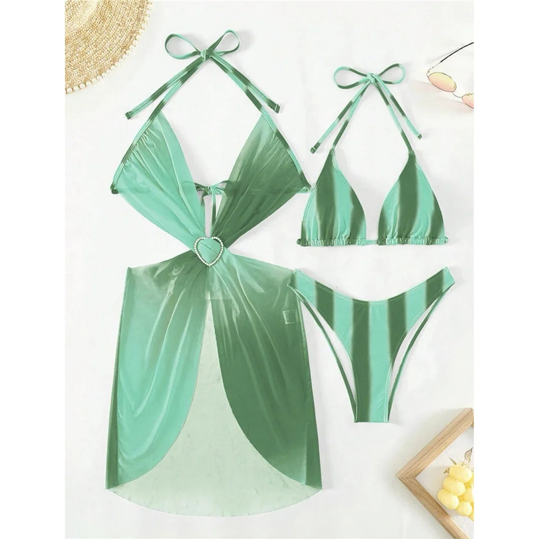 With Dress Tie Dye Striped Bikini Female Swimsuit Women Swimwear Three-pieces Bikini set Bather Bathing Suit Swim