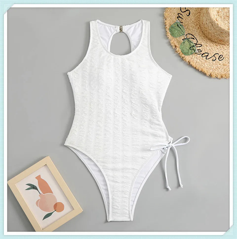 Lace Up Back Swimsuit One Piece Printed Swimwear Women Backless Bathing Swimming Suit Female Padded Beachwear Bodysuit