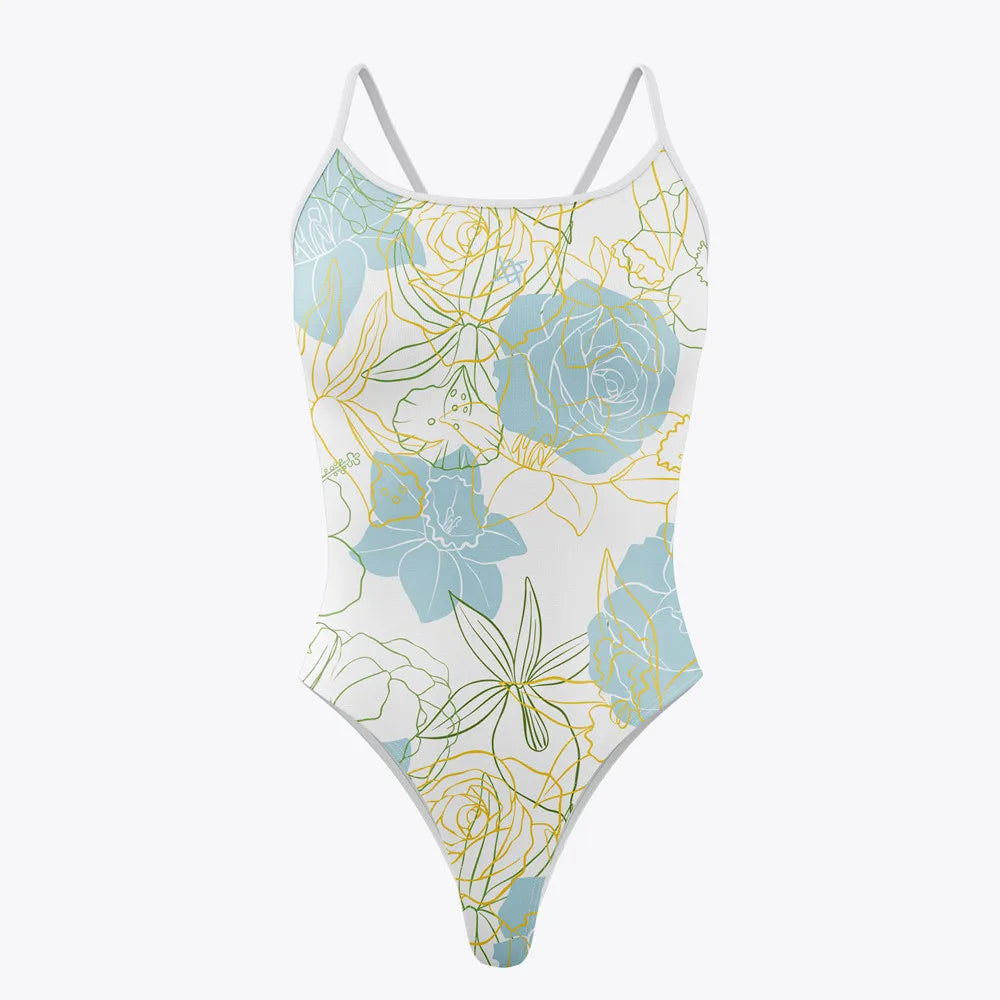 One-piece Swimsuit Print Bathing Suits Competition Swimwear Floral Female Open water Swimming Practice Beachwear
