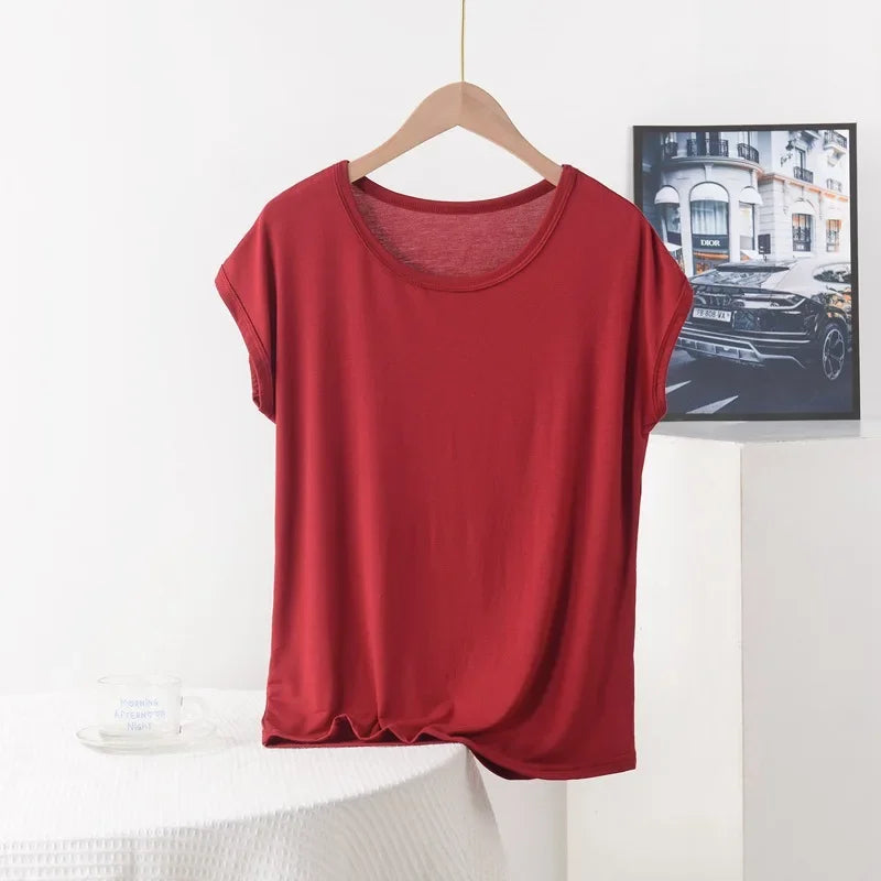 Plus size Summer women's Tshirt O-Neck Modal Loose T-shirt Solid color Simple Tee Tops XL to 8XL Bottoming Tshirts all match