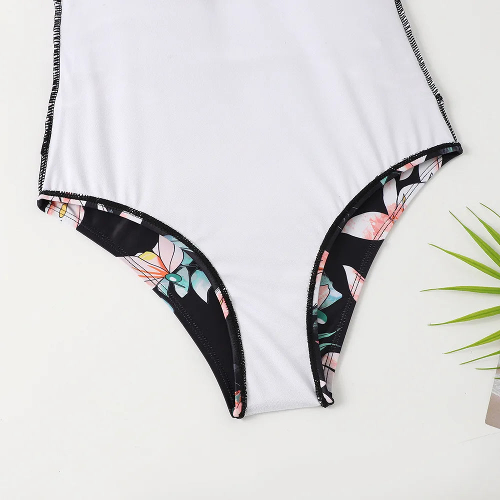 Nadanbao Sexy Bodysuit Swimsuit Women Floral Printing Fashion Swimwear Female Flounce Zipper Beach Party Surfing Beachwear