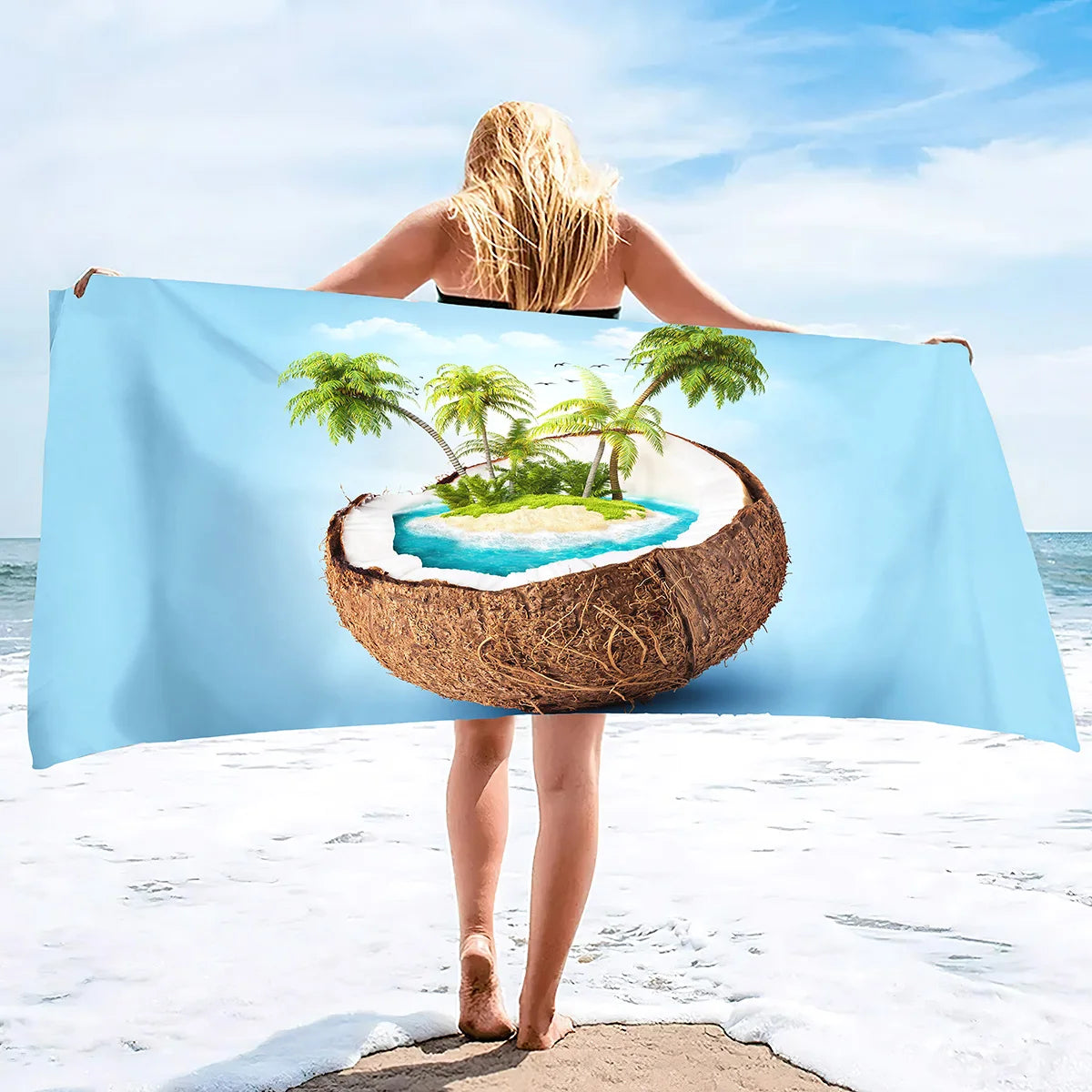 Extra Large Coconut Tree Beach Towel Sand Free Extra Large Cool Beach Towel for Women, Quick Dry Highly Absorbent Beach Towel
