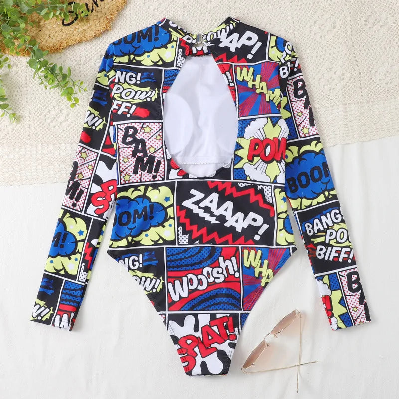 Surfing Sport Long Sleeves Swimsuit For Women Floral Printed High Quality Swimwear Patchwork Bathing Suit Tropical Summer