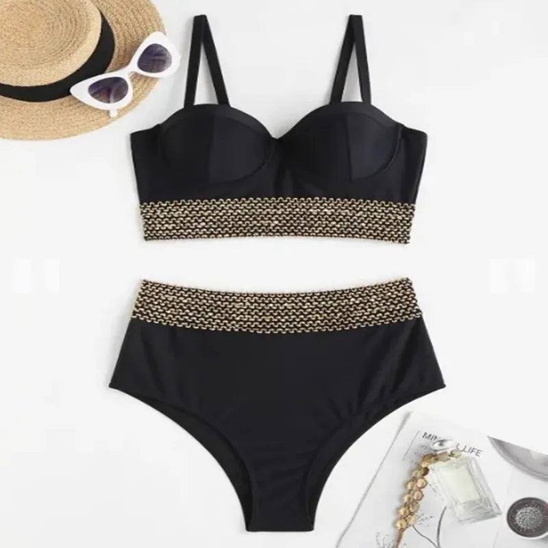 Push Up High Waist Bikini Sets Black Bikini Swimsuit Two Pieces Swimwear Women Bathing Suits Beachwear Bathers