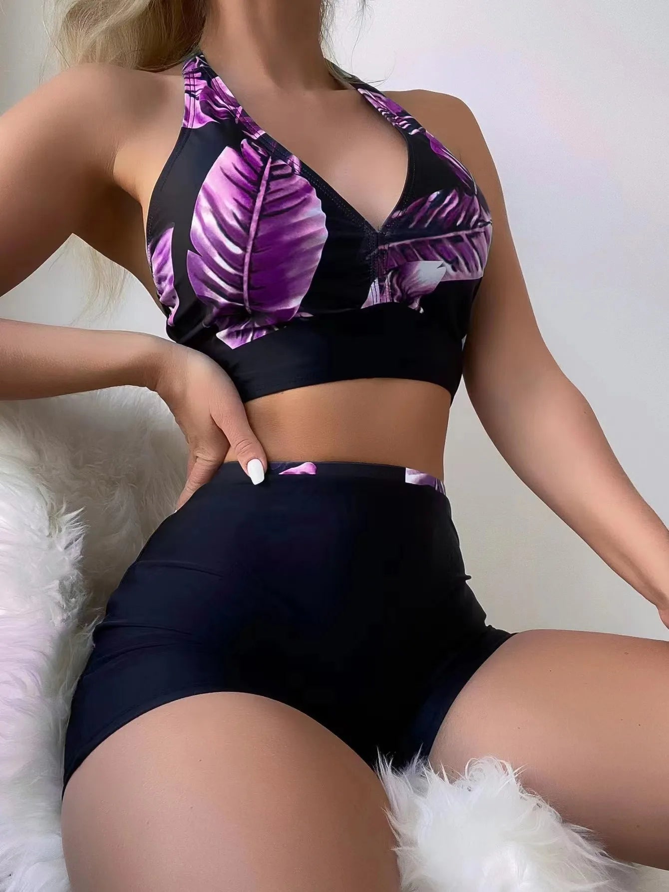 Push Up Bikinis Set Swimwear Women Leaf Print Swimsuit Summer Beach Wear Tankini Bathing Suit
