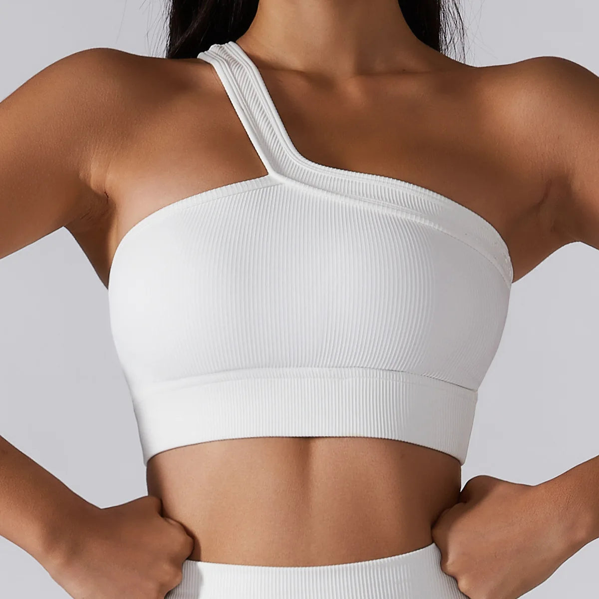 SOISOU Women's Ribbed One-Shoulder Gym Crop Top