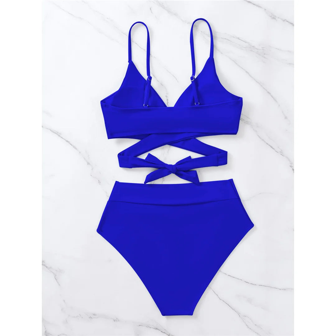S - XL 7 Colors V Neck High Waist Bikini Female Swimsuit Women Swimwear Two-pieces Bikini set Bather Bathing Suit Swim