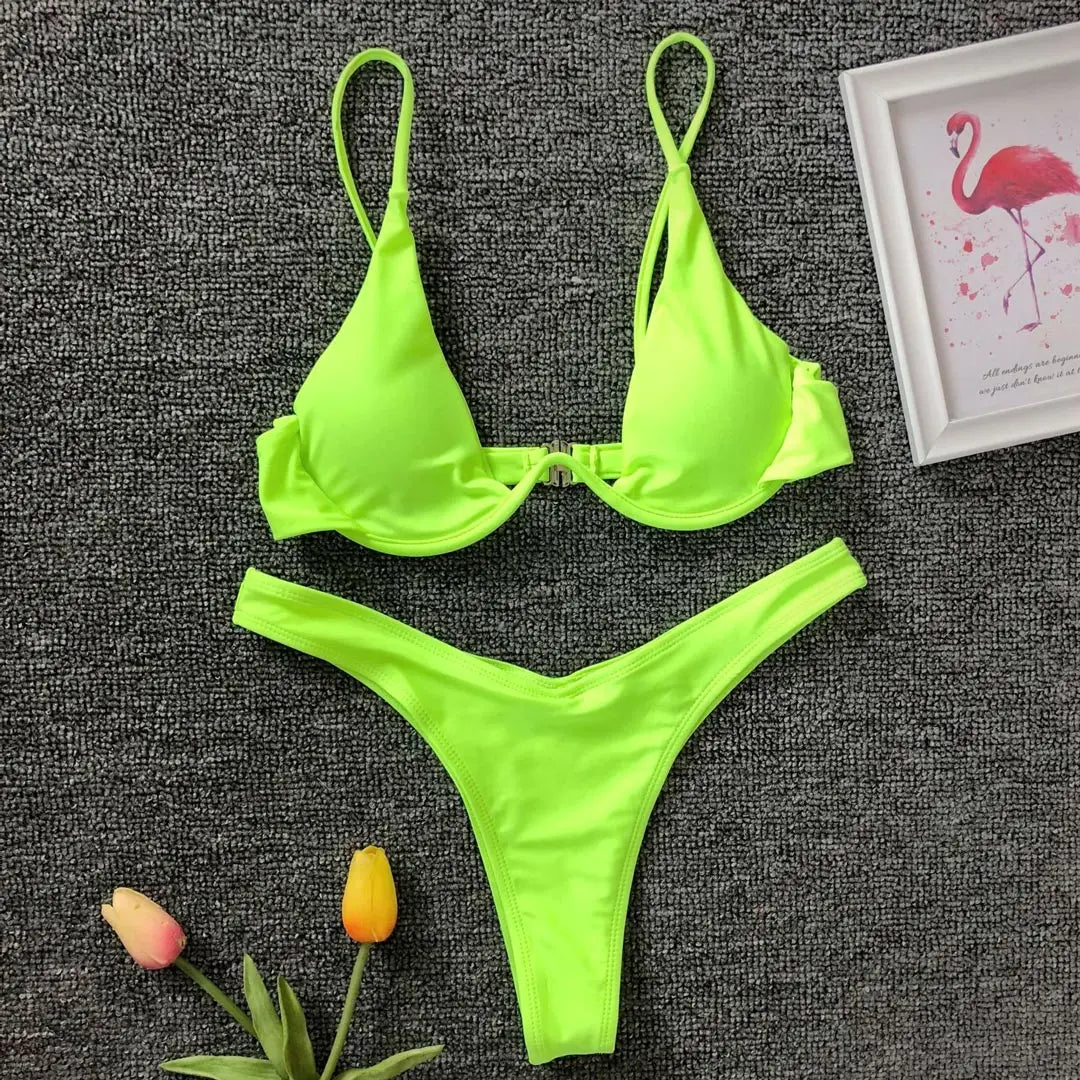 S - XL V-bar Underwired Bikini Female Swimsuit Women Swimwear Two-piece V shape Wire Bikini set Bather Bathing Suit Swim