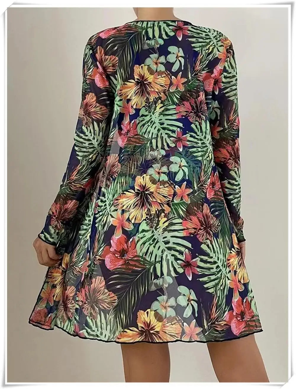 3 Piece Bikini Set Women Cover Up Swimwear Female Tropical Printed Swimsuit Push Up Beachwear Long Sleeve Bathing Suit