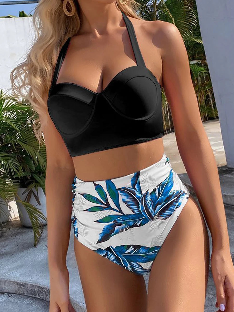 Push Up Swimsuit Women High Waist Bikini Set Butterfly Print Swimwear Female Padded Bathing Suit Swimming Beachwear Summer
