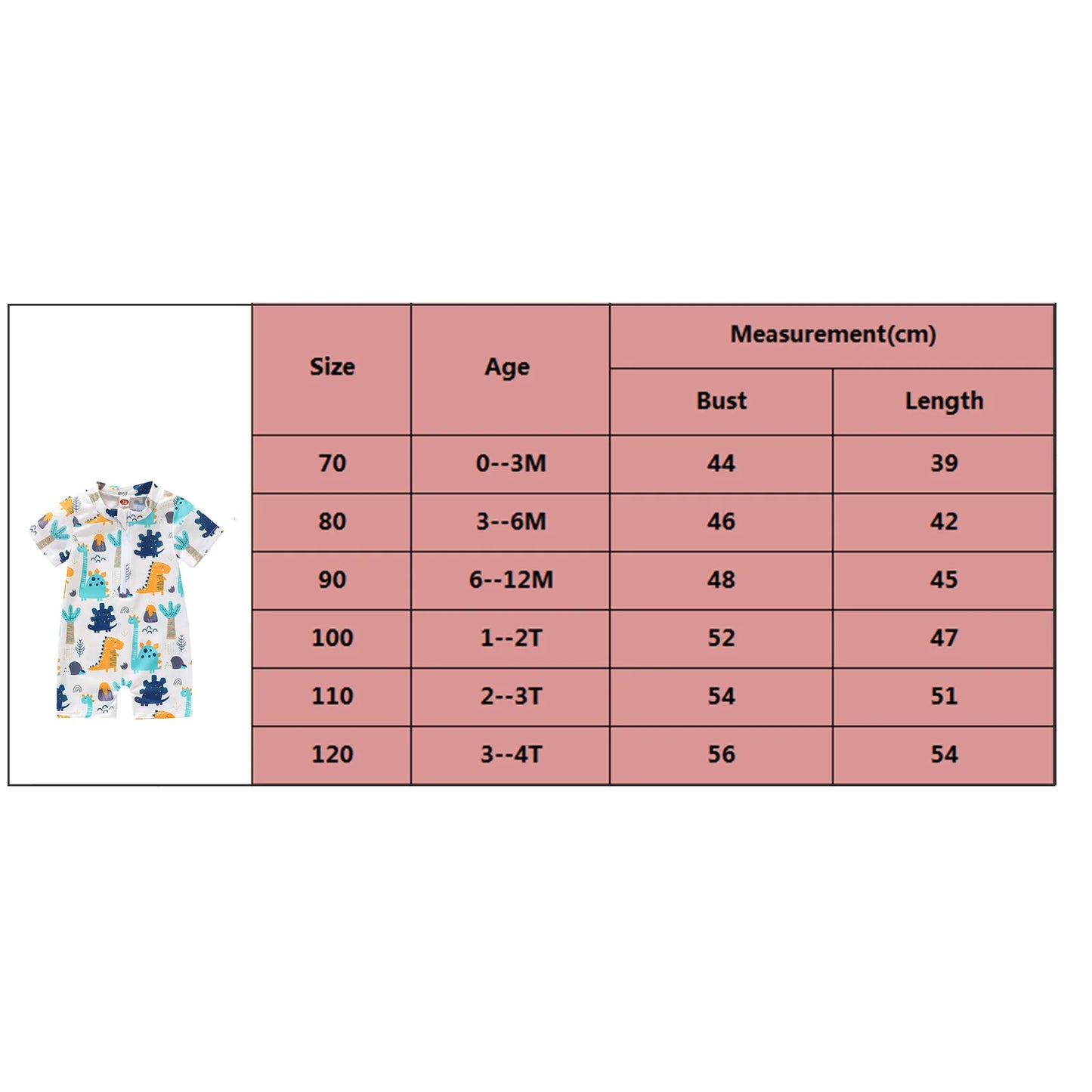 0-4Years Kids Boys Summer Swimsuit Cartoon Dinosaur Printed Short Sleeve Zipper Swimwear Jumpsuit Beach Bathing Suits