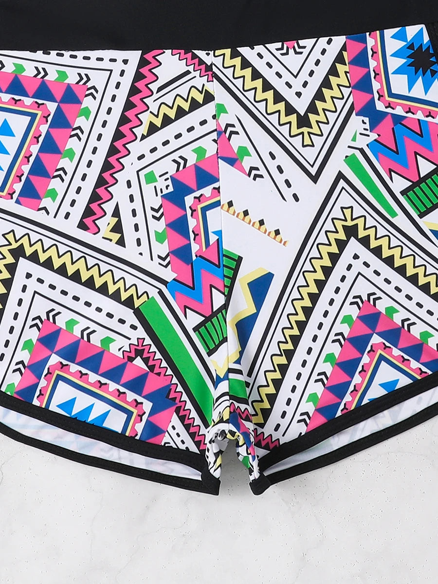 Print Swimsuit Women Two Pieces Surfing High Waist Shorts Swimwear Female Beachwear Bathers Bathing Swimming Swim Suit