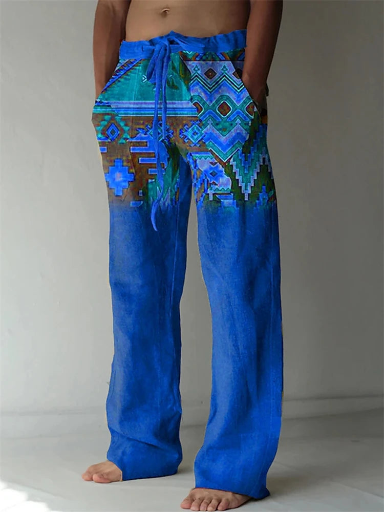 Vintage Loose Patchwork Print Men's Pants Summer Thin Casual Men's Pants Travel Vacation Casual Pants Men's Clothing Sweatpants