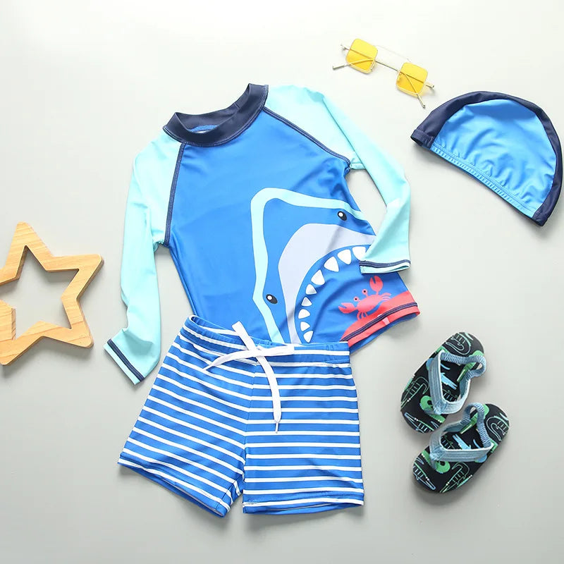 UPF50 Kids Swimwear for Boys Long Sleeve Rash Guard Set Sunscreen Cartoon Children Bathing Suit Swimming Suit Beach Clothes Baby