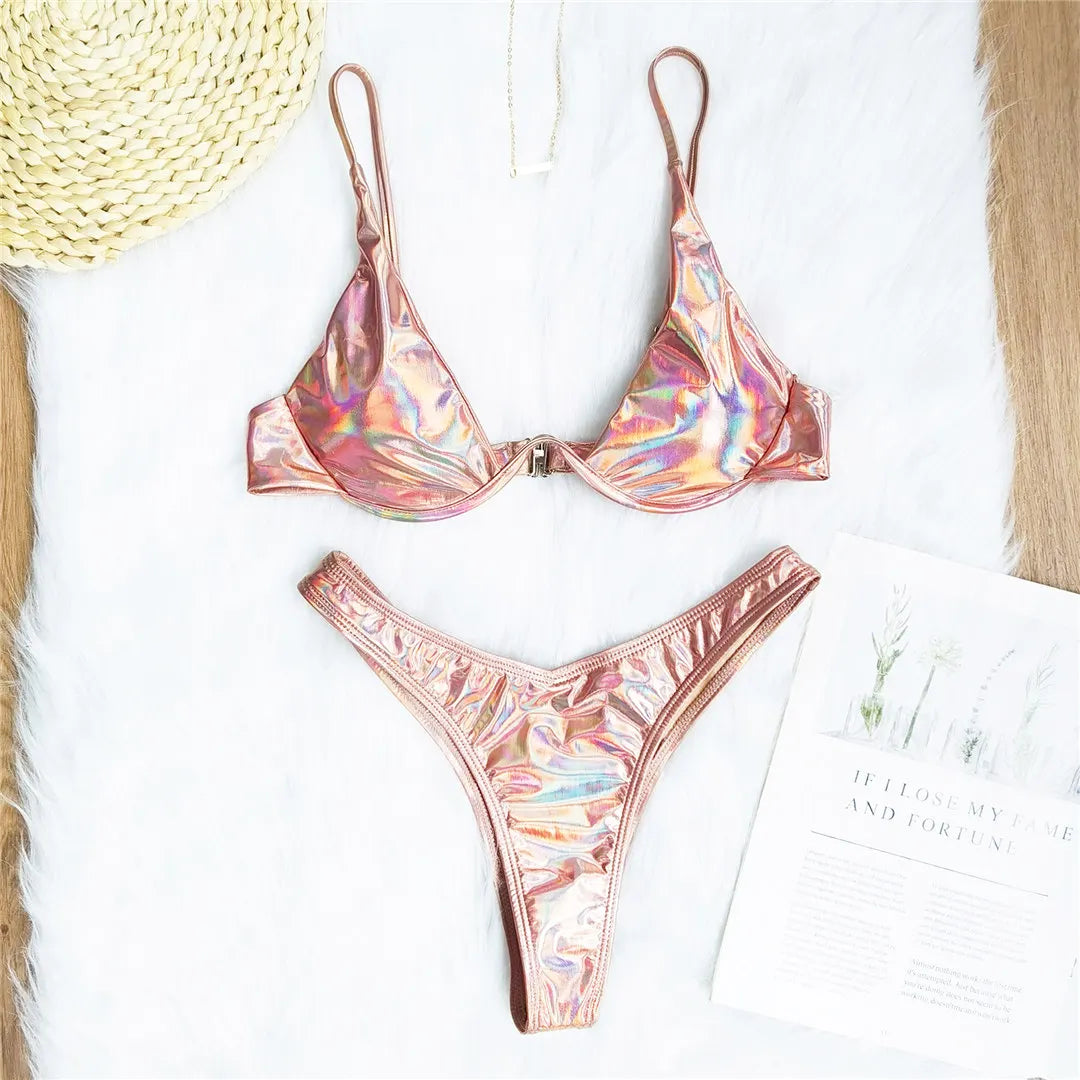 S - XL V-bar Underwired Bikini Female Swimsuit Women Swimwear Two-piece V shape Wire Bikini set Bather Bathing Suit Swim