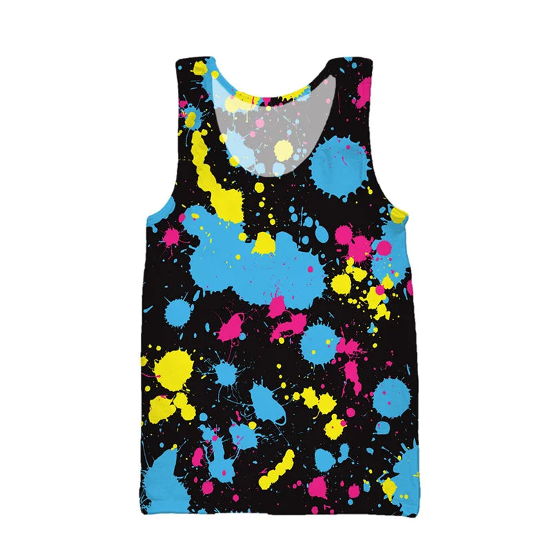 3D Printing Colorful Psychedelic Tank Top For Men Summer Street Beach T-shirt Casual Fitness Bodybuilding Gym Muscle Vest