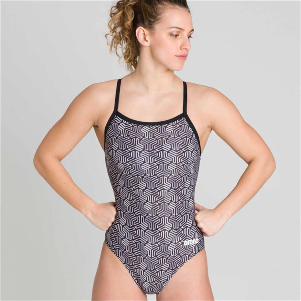 Women's One Piece Strap Back Swimsuit Suit Training Triathlon Swimming Run Tights Swimwear Beach Wear Maillot De Bain Femme
