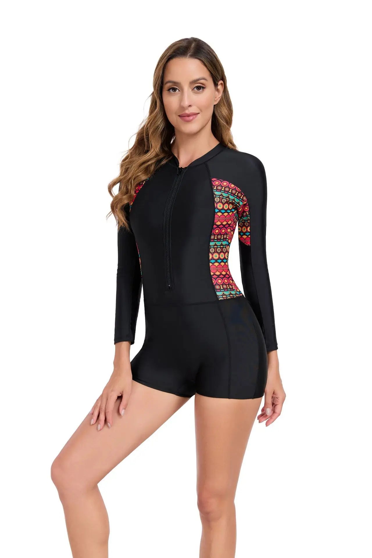 Zipper Patchwork One Piece Swimsuits Closed Long Sleeve Swimwear Sports Surfing Women's Swimming Bathing Suits Beach Bather