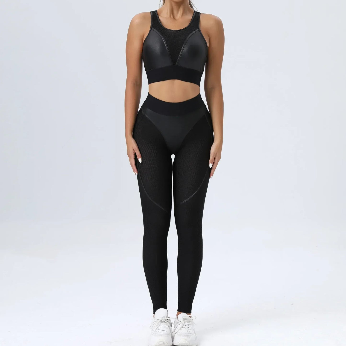 Bright Solid Colour Options Gym Set Women Mesh Suit for Fitness Sportswear 2024 Tracksuit Yoga Clothes Transparent 2 Piece Sets Women Outfit Black Pink