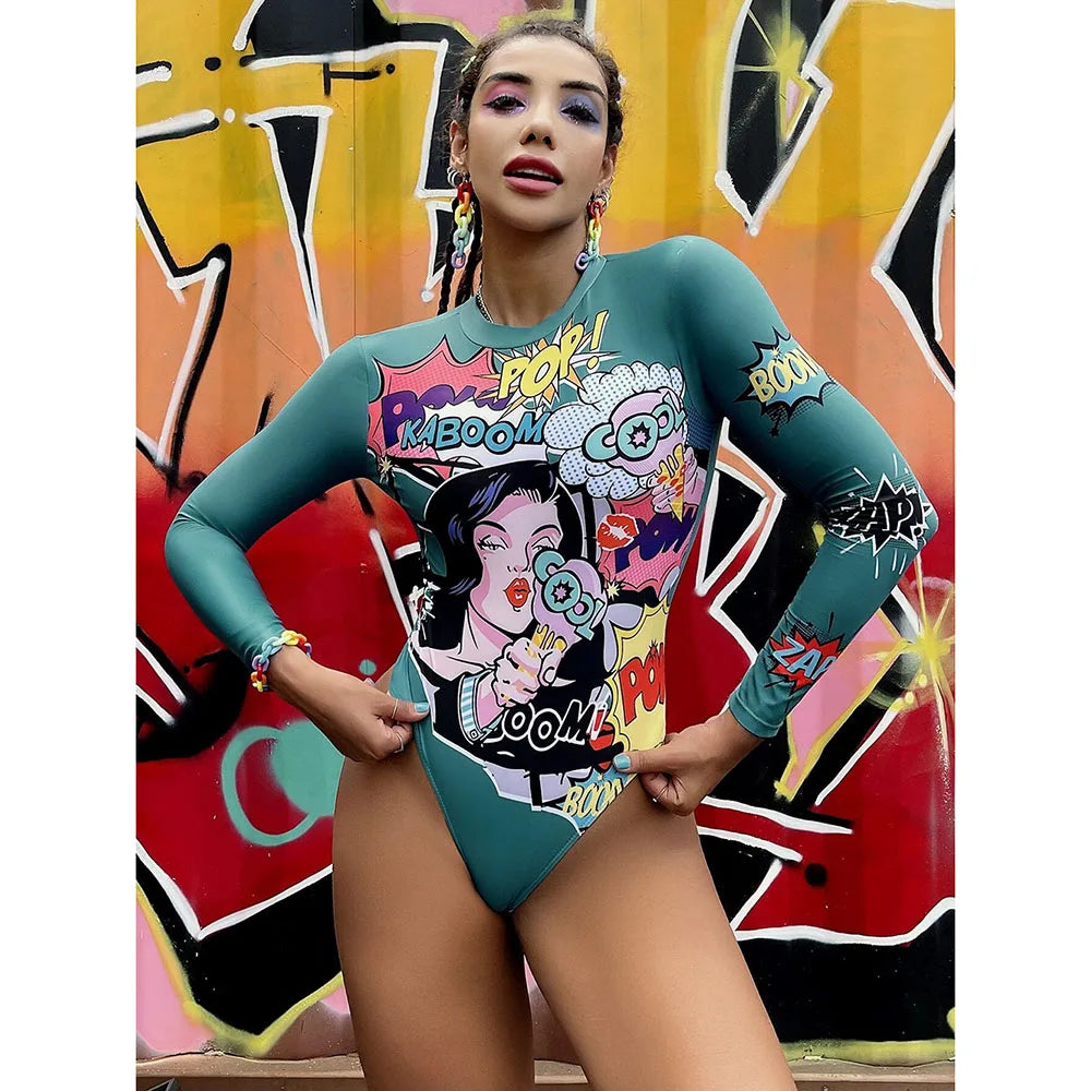 Surfing Sport Long Sleeves Swimsuit For Women Floral Printed High Quality Swimwear Patchwork Bathing Suit Tropical Summer