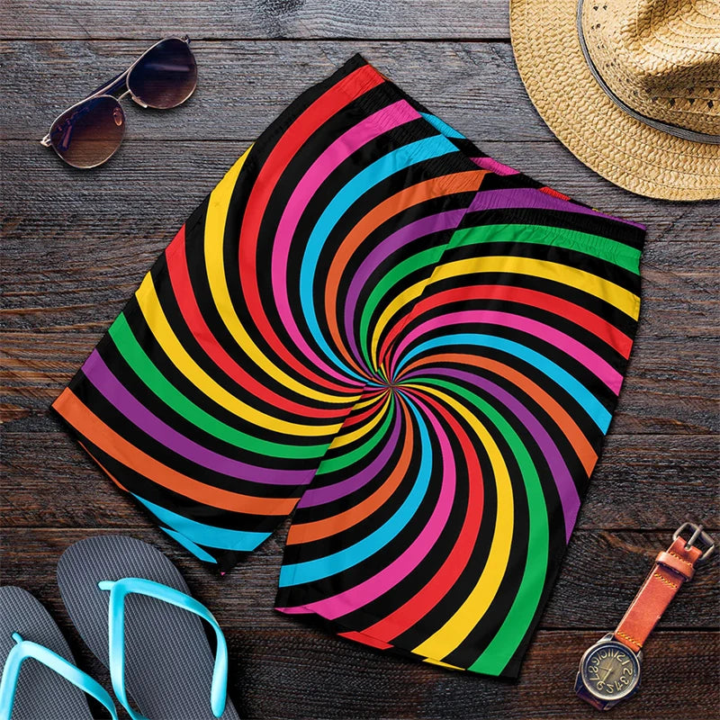 Rainbow Spiral Harajuku Short Pants Men 3D Printed Hawaii Swimsuit Trunks 2024 Summer Swimming Beach Shorts Breath Sport Gym Ice Shorts